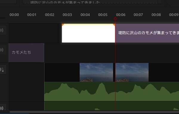 16. テロップクリップが6秒目で分割される