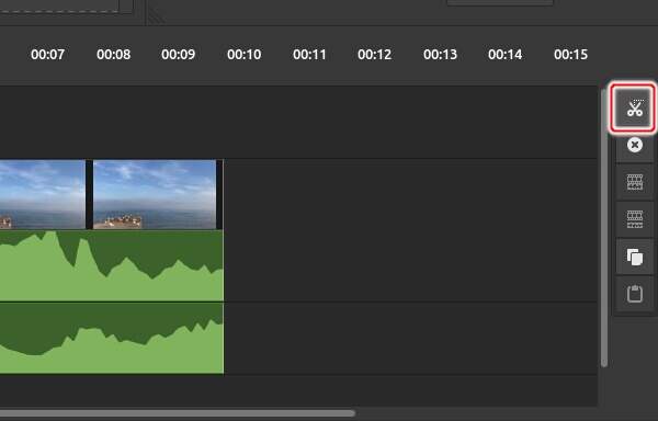 7. [現フレームの位置でクリップを分割]ボタンを押す