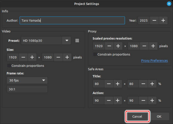 7. プロジェクトの設定が表示される
